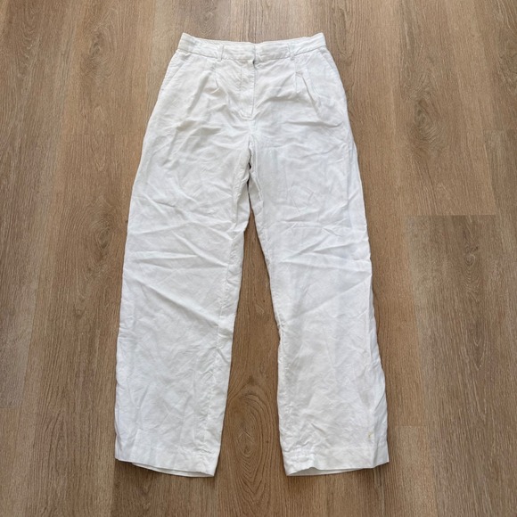 Wilfred Pants - Wilfred Effortless Linen Blend Wide Leg Pants Womens 12 White Pleated High Rise